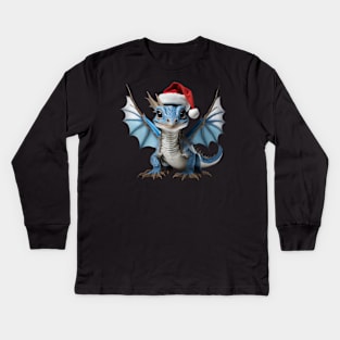 Cute Blue Baby Dragon for Christmas Kids Long Sleeve T-Shirt